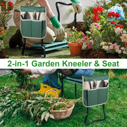 2-in-1 gardening seat and kneeling pad with steel frame